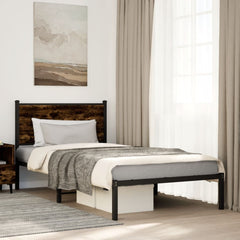 Metal Bed Frame without Mattress Smoked Oak Length 190 cm with Headboard 100 cm