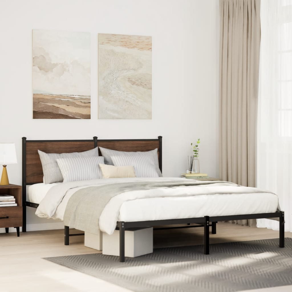 vidaXL Metal Bed Frame without Mattress Smoked Oak Length 190 cm with Headboard