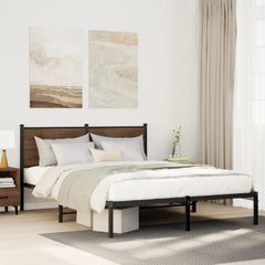 Metal Bed Frame without Mattress Smoked Oak Length 190 cm with Headboard 140 cm