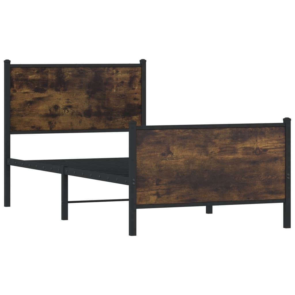 Metal Bed Frame without Mattress Smoked Oak Length 190 cm with Headboard & Footboard 75 cm