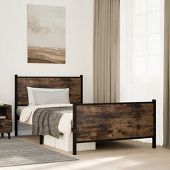 Metal Bed Frame without Mattress Smoked Oak Length 190 cm with Headboard & Footboard 100 cm