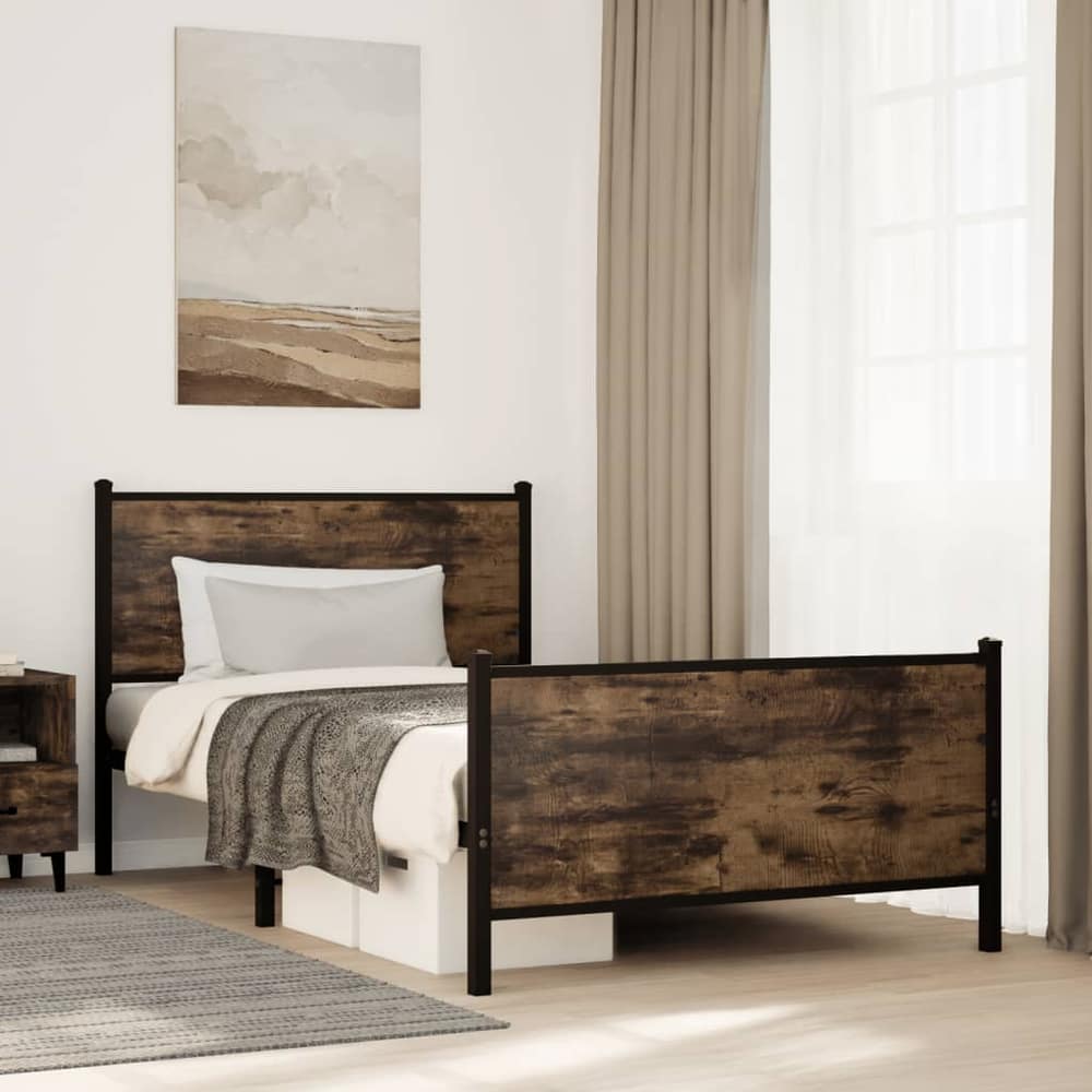 Metal Bed Frame without Mattress Smoked Oak Length Headboard Footboard