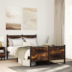 Metal Bed Frame without Mattress Smoked Oak Length 190 cm with Headboard & Footboard 120 cm