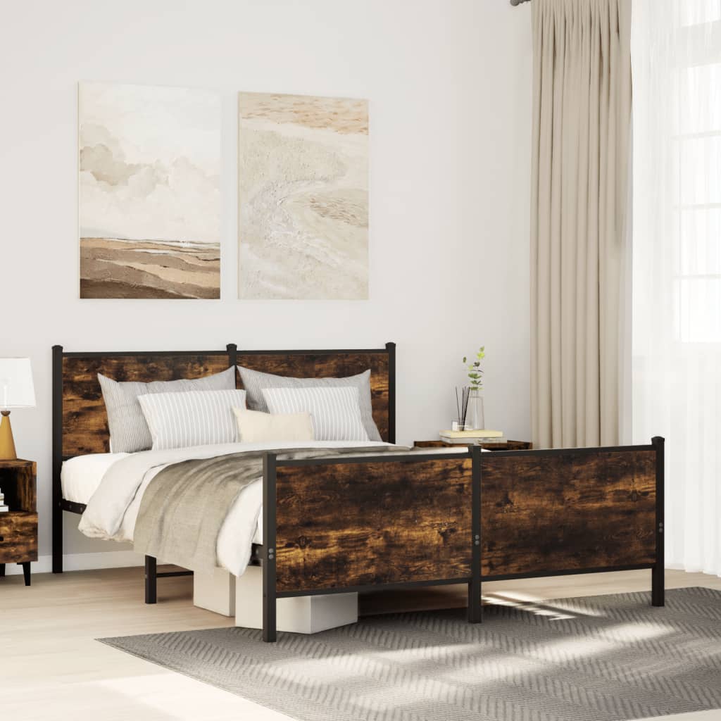 Metal Bed Frame without Mattress Smoked Oak Length 190 cm with Headboard & Footboard 137 cm