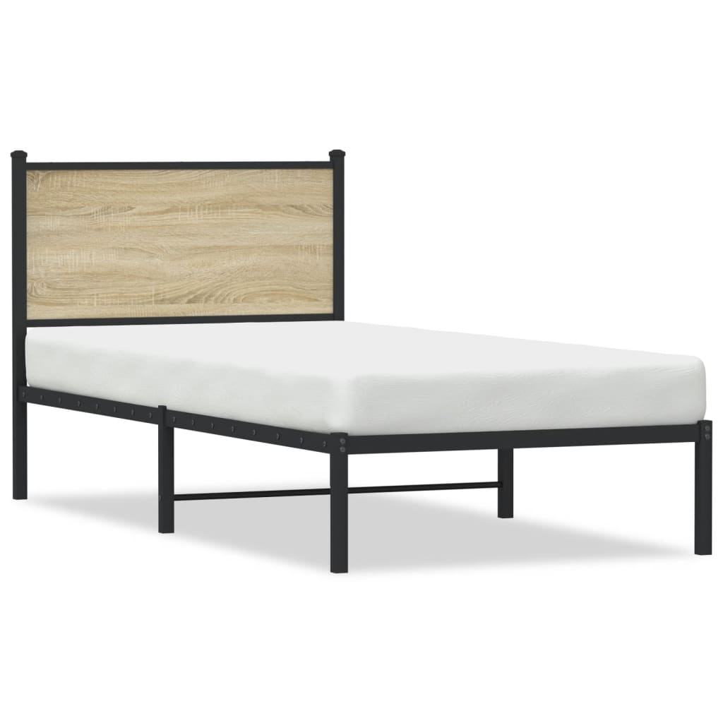 Metal Bed Frame without Mattress Sonoma Oak Length 200 cm with Headboard 80 cm