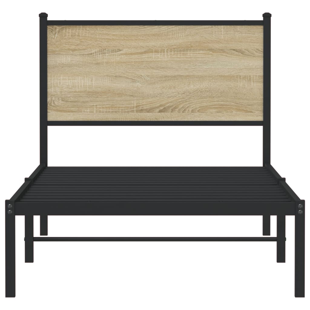 Metal Bed Frame without Mattress Sonoma Oak Length 200 cm with Headboard 80 cm