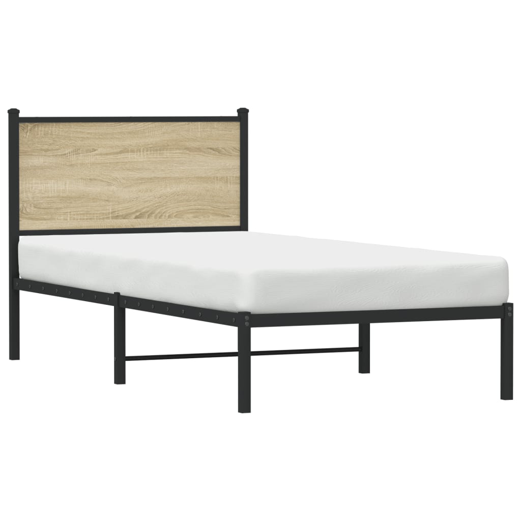 vidaXL Metal Bed Frame without Mattress Sonoma Oak 90x190 cm Single 4