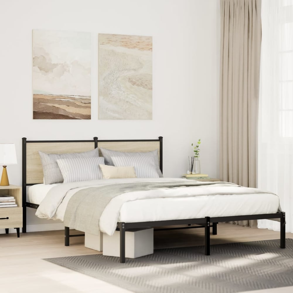 Metal Bed Frame without Mattress Sonoma Oak Length 190 cm with Headboard 140 cm