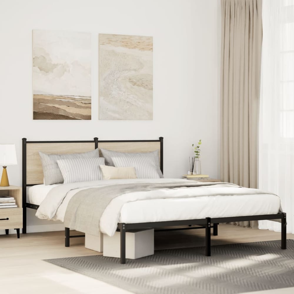 Metal Bed Frame without Mattress Sonoma Oak Length Headboard