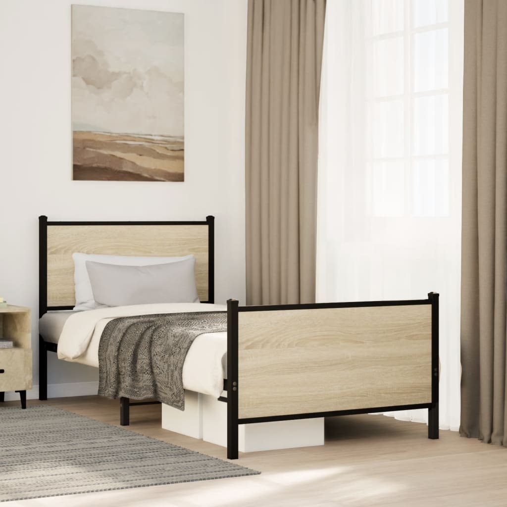 vidaXL Metal Bed Frame without Mattress Sonoma Oak 75x190 cm Small Single 1