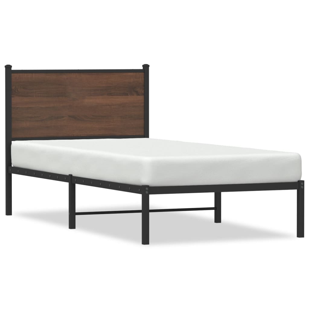 vidaXL Metal Bed Frame without Mattress Brown Oak 75x190 cm Small Single 2