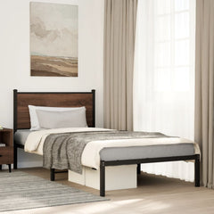 Metal Bed Frame without Mattress Brown oak Length 190 cm With headboard 100 cm
