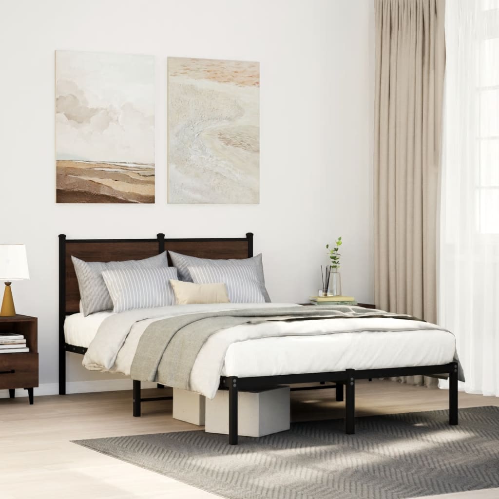 vidaXL Metal Bed Frame without Mattress Brown Oak Length 190 cm with Headboard