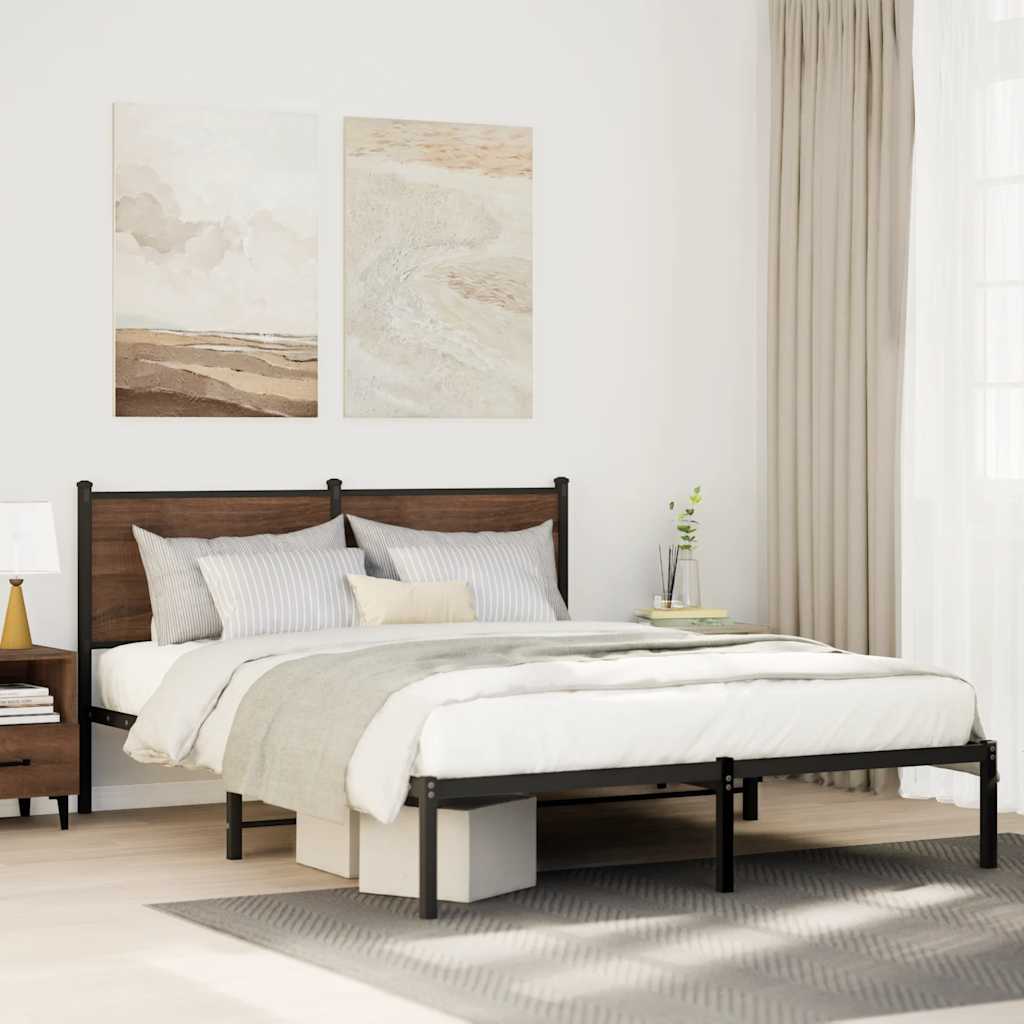 vidaXL Metal Bed Frame without Mattress Brown Oak Length 190 cm with Headboard