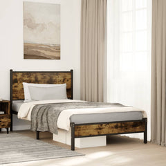 Metal Bed Frame without Mattress Smoked Oak Length Headboard Low Footboard