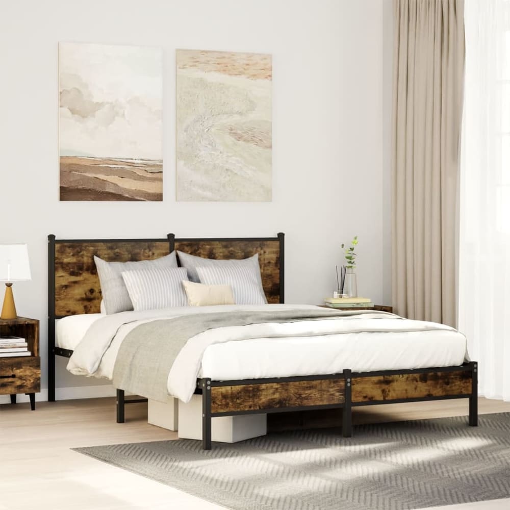 Metal Bed Frame without Mattress Smoked Oak Length Headboard Low Footboard