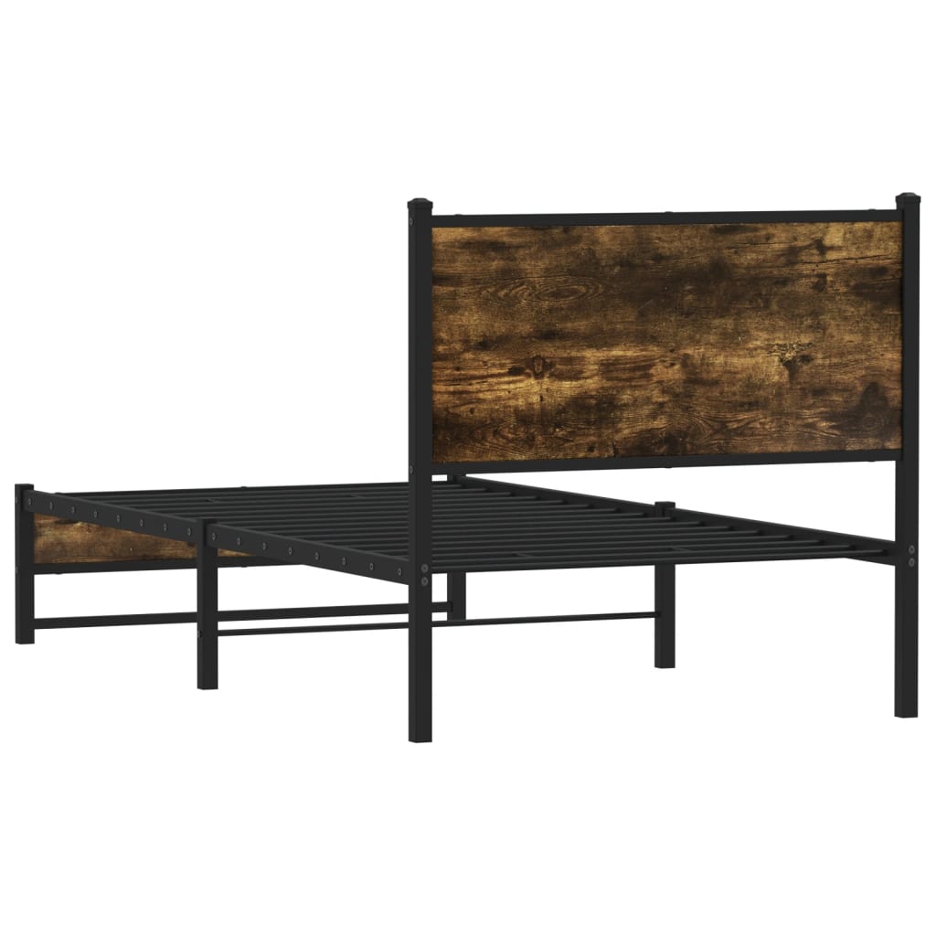 Metal Bed Frame without Mattress Smoked Oak Length 200 cm with Headboard & Dual Low Footboard 80 cm