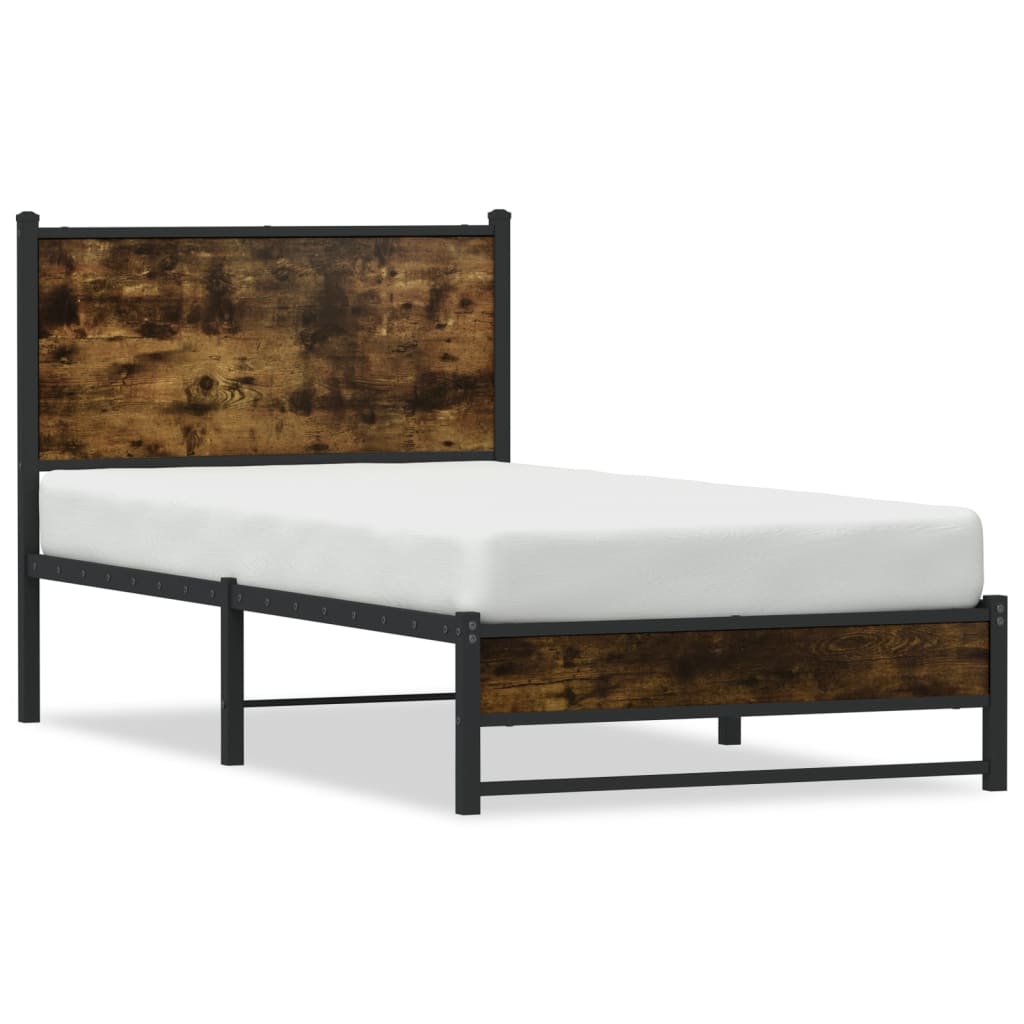 vidaXL Metal Bed Frame without Mattress Smoked Oak 90x190 cm Single 2