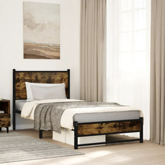 Metal Bed Frame without Mattress Smoked oak Length headboard dual low footboard