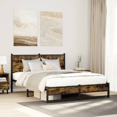 Metal Bed Frame without Mattress Smoked Oak Length 200 cm with Headboard & Dual Low Footboard 150 cm