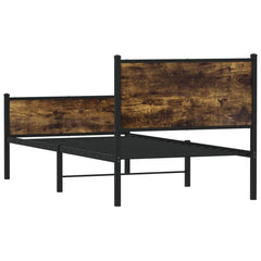 Metal Bed Frame without Mattress Smoked Oak Length 200 cm with Headboard & High Footboard 80 cm