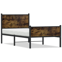 Metal Bed Frame without Mattress Smoked oak Length headboard high footboard
