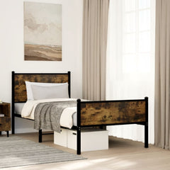 Metal Bed Frame without Mattress Smoked oak Length headboard high footboard