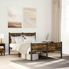 Metal Bed Frame without Mattress Smoked Oak Length 200 cm with Headboard & High Footboard 120 cm