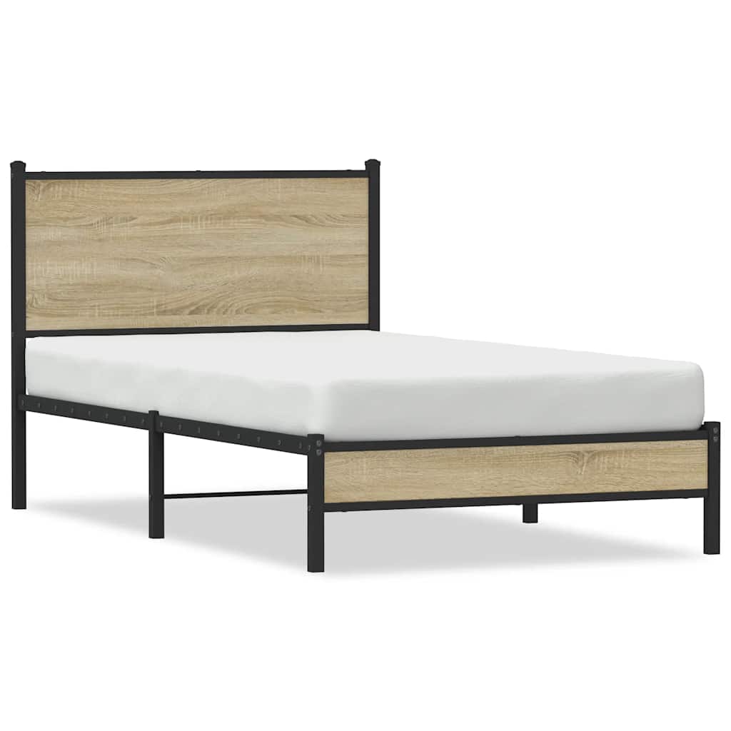 Metal Bed Frame without Mattress Sonoma oak Length 203 cm With headboard & low footboard