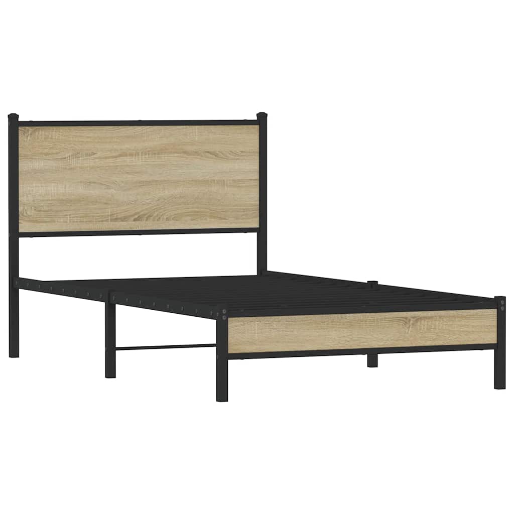 Metal Bed Frame without Mattress Sonoma oak Length 203 cm With headboard & low footboard