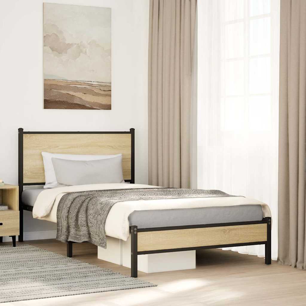 Metal Bed Frame without Mattress Sonoma oak Length 203 cm With headboard & low footboard