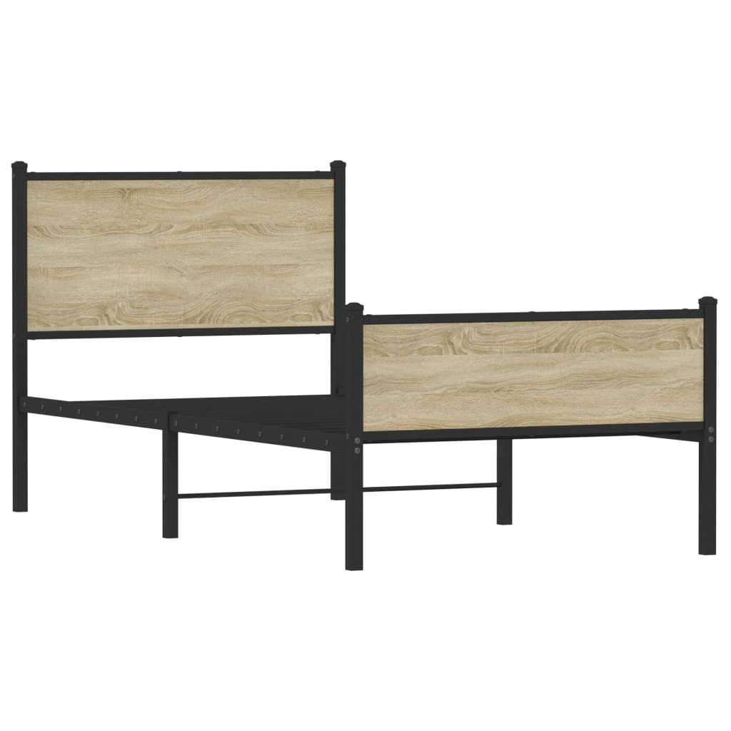 vidaXL Metal Bed Frame without Mattress Sonoma Oak 75x190 cm Small Single 3