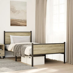 Metal Bed Frame without Mattress Sonoma Oak Length 200 cm with Headboard & High Footboard 100 cm