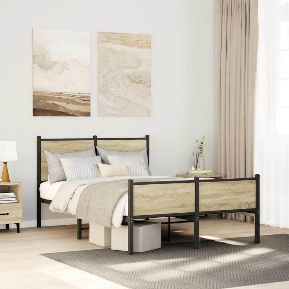 Metal Bed Frame without Mattress Sonoma Oak Length 200 cm with Headboard & High Footboard 120 cm