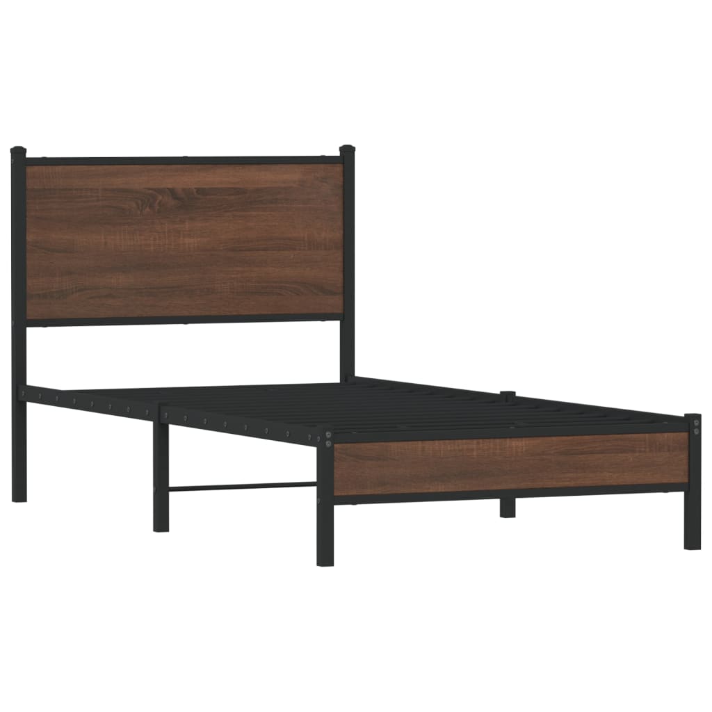 vidaXL Metal Bed Frame without Mattress Brown Oak 90x190 cm Single 3