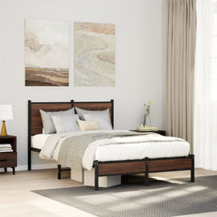 vidaXL Metal Bed Frame without Mattress Brown Oak Length 200 cm with Headboard & Low Footboard