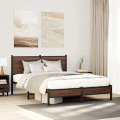 vidaXL Metal Bed Frame without Mattress Brown Oak Length 200 cm with Headboard & Low Footboard