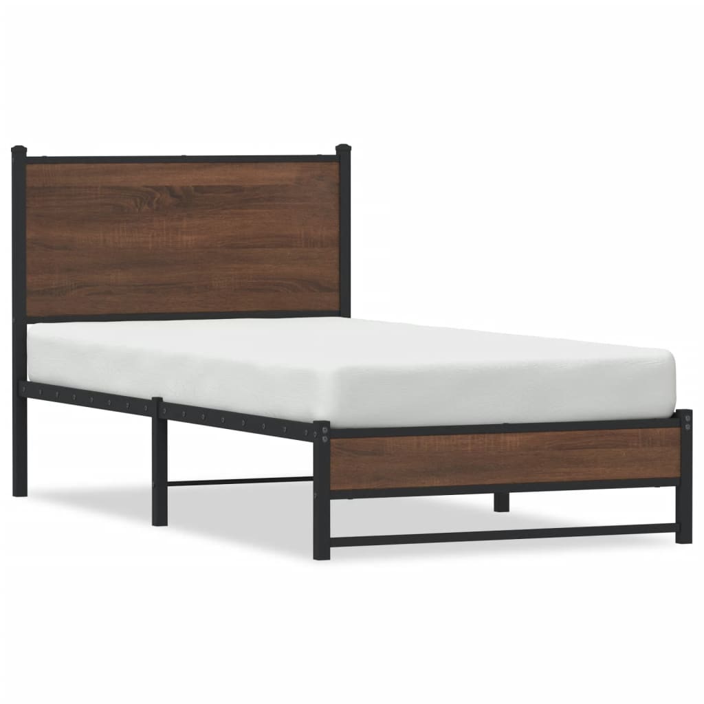 vidaXL Metal Bed Frame without Mattress Brown Oak 90x200 cm 2