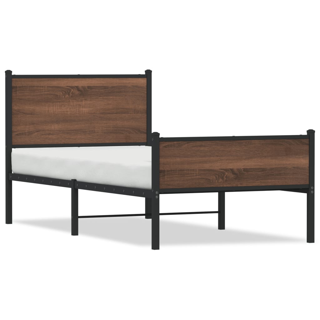 Metal Bed Frame without Mattress Brown oak Length 190 cm With headboard & high footboard 75 cm
