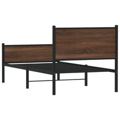 Metal Bed Frame without Mattress Brown Oak Length 200 cm with Headboard & High Footboard 80 cm