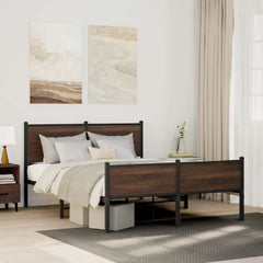vidaXL Metal Bed Frame without Mattress Brown Oak Length 190 cm with Headboard & High Footboard