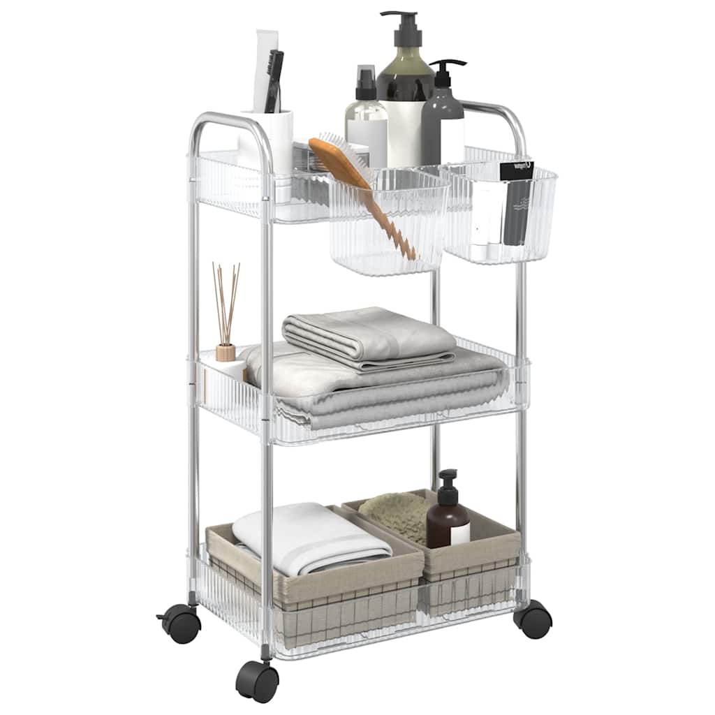 vidaXL Storage Trolley 3-Tier Transparent 37x28x68 cm Acrylic 1