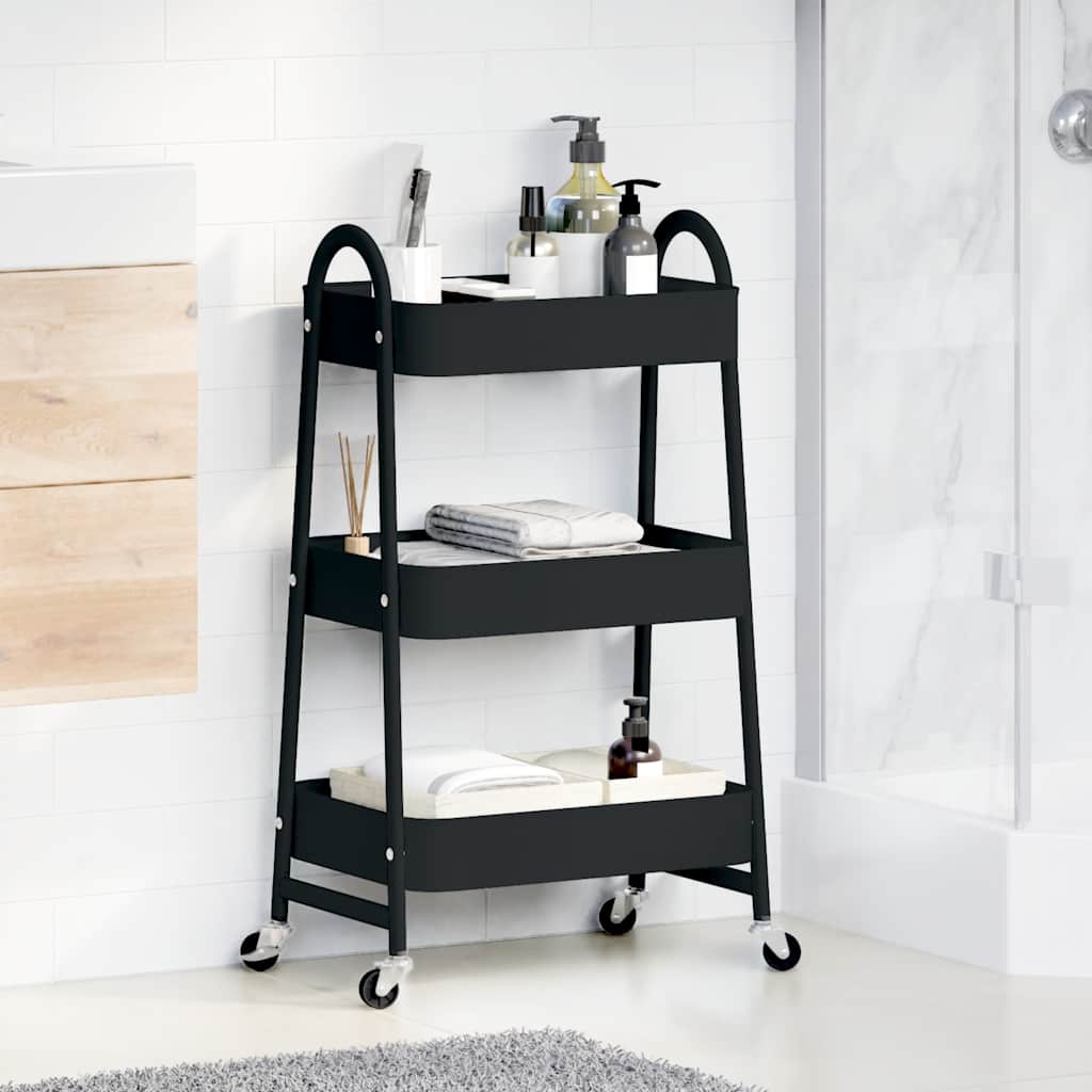 vidaXL Storage Trolley 3-Tier Black 42x41.5x77 cm Steel 3