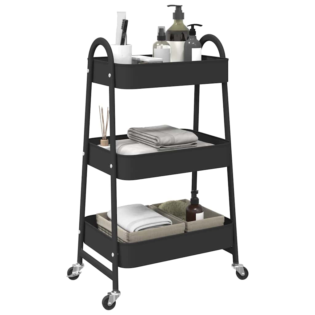 vidaXL Storage Trolley 3-Tier Black 42x41.5x77 cm Steel 1