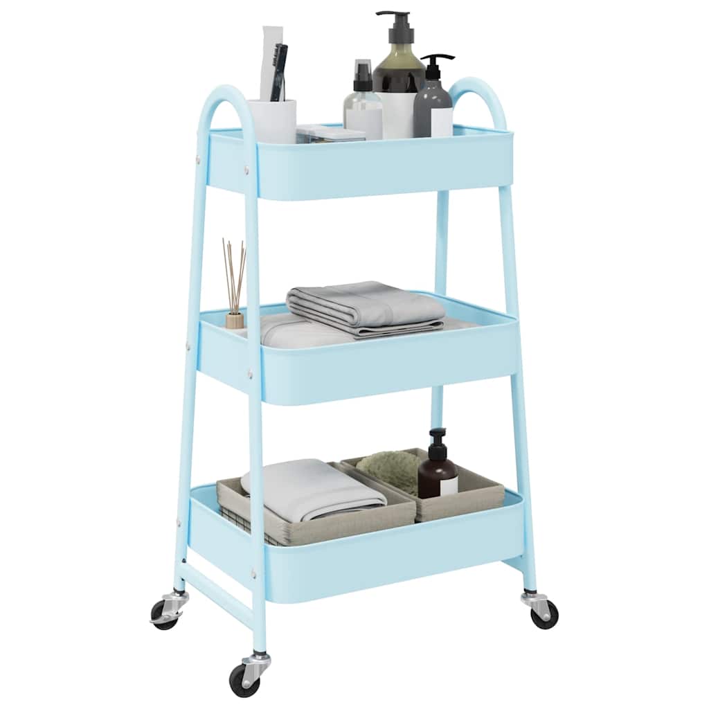 vidaXL Storage Trolley 3-Tier Blue 42x41.5x77 cm Steel 1