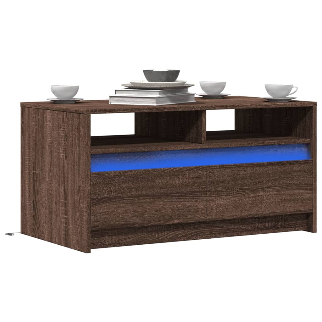 Coffee Table with LED Lights Engineered Wood Brown oak