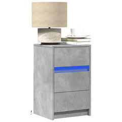 Bedside Cabinet with LED Lights Engineered Wood Concrete grey
