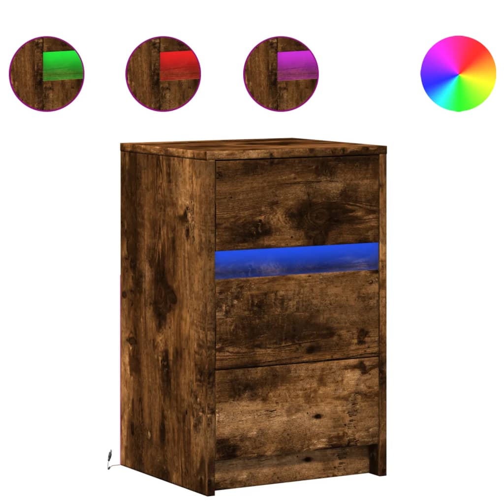 Bedside Cabinet with LED Lights Engineered Wood Smoked oak