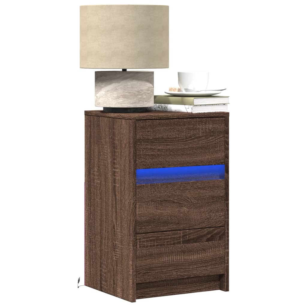 Bedside Cabinet with LED Lights Engineered Wood Brown oak