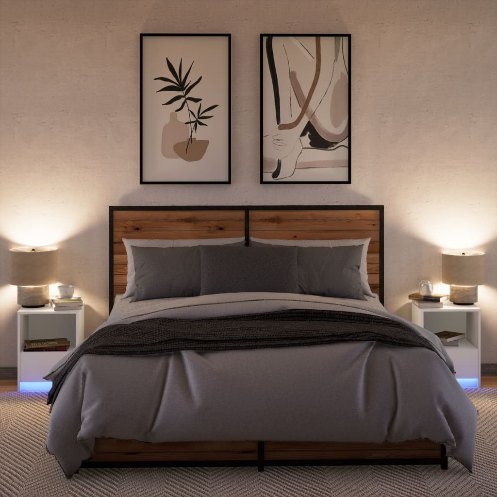 vidaXL Bedside Cabinets with LED Lights 2 pcs White Engineered Wood 5